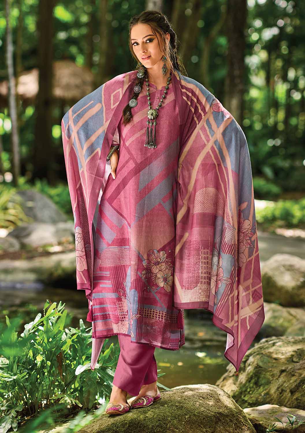 Kilory Pashmina Printed Pink Women Winter Suit Dress Material Kilory Trends