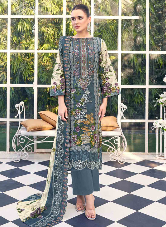 Pakistani Print Unstitched Cambric Cotton Suit Material with Embroidery