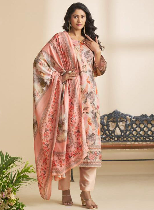 Pure Cotton Satin Unstitched Salwar Suit Material with Muslin Dupatta