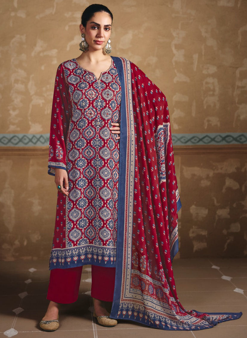 Ajrakh Print Pure Muslin Unstitched Suit Dress Material for Women