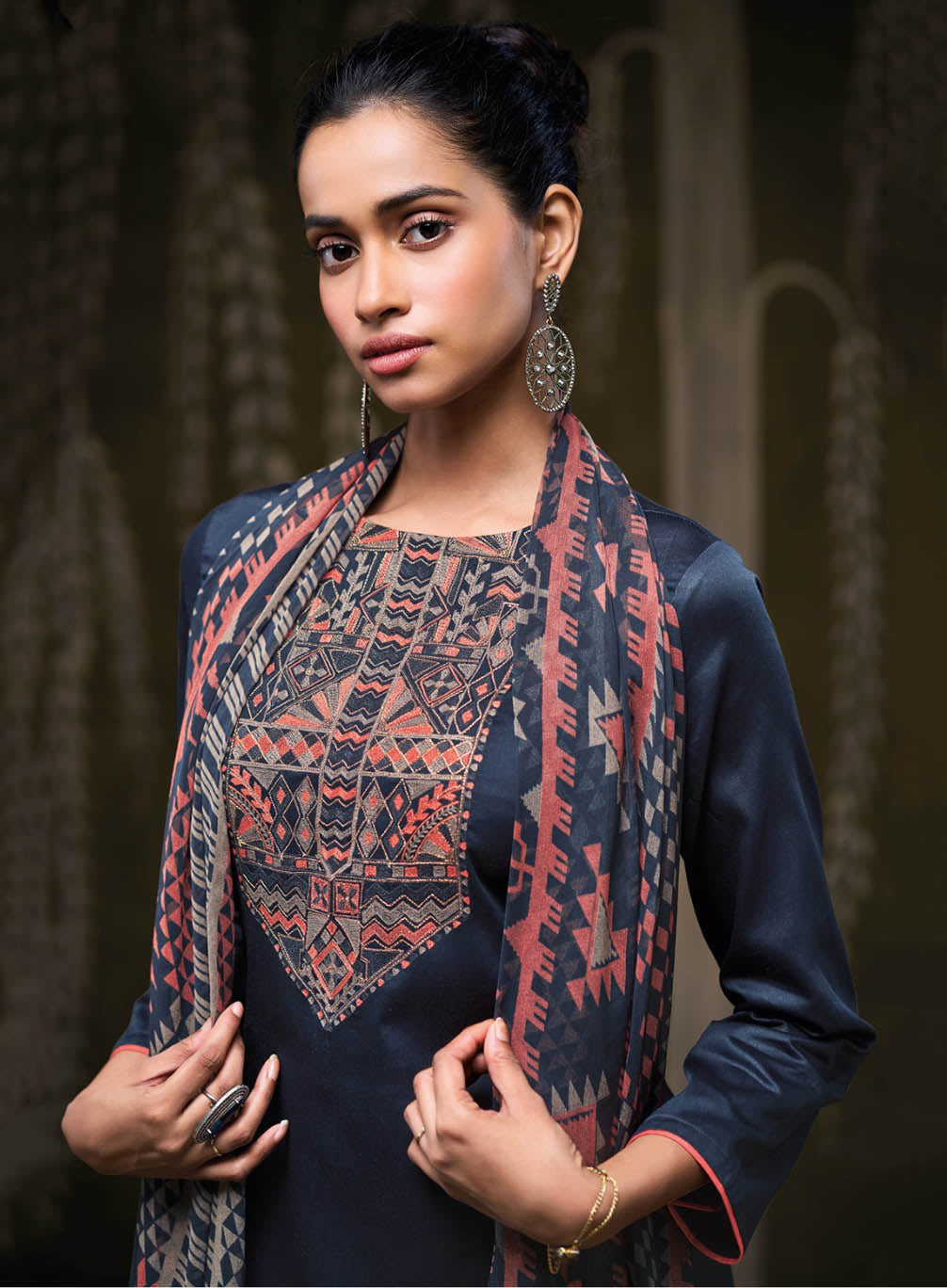 Ganga Cotton Satin Blue Unstitched Salwar Suit Set Fabric Material