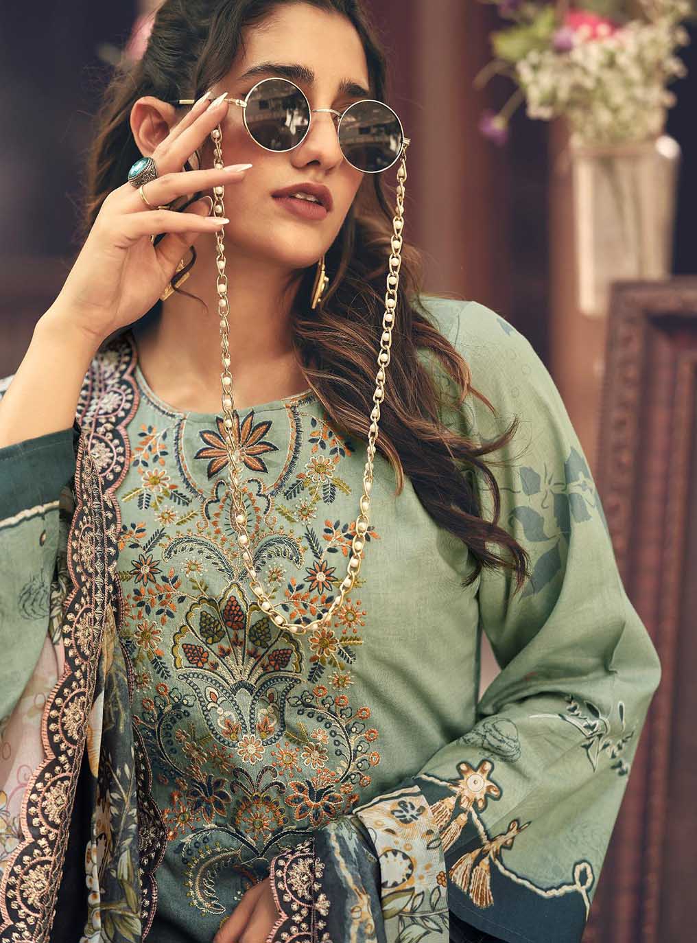 Cambric Cotton Pakistani Print Unstitched Suit Material with Embroidery