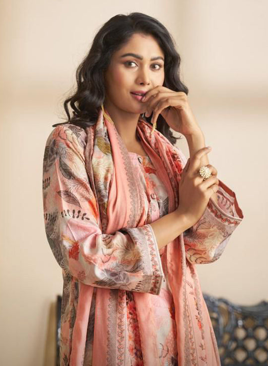 Pure Cotton Satin Unstitched Salwar Suit Material with Muslin Dupatta