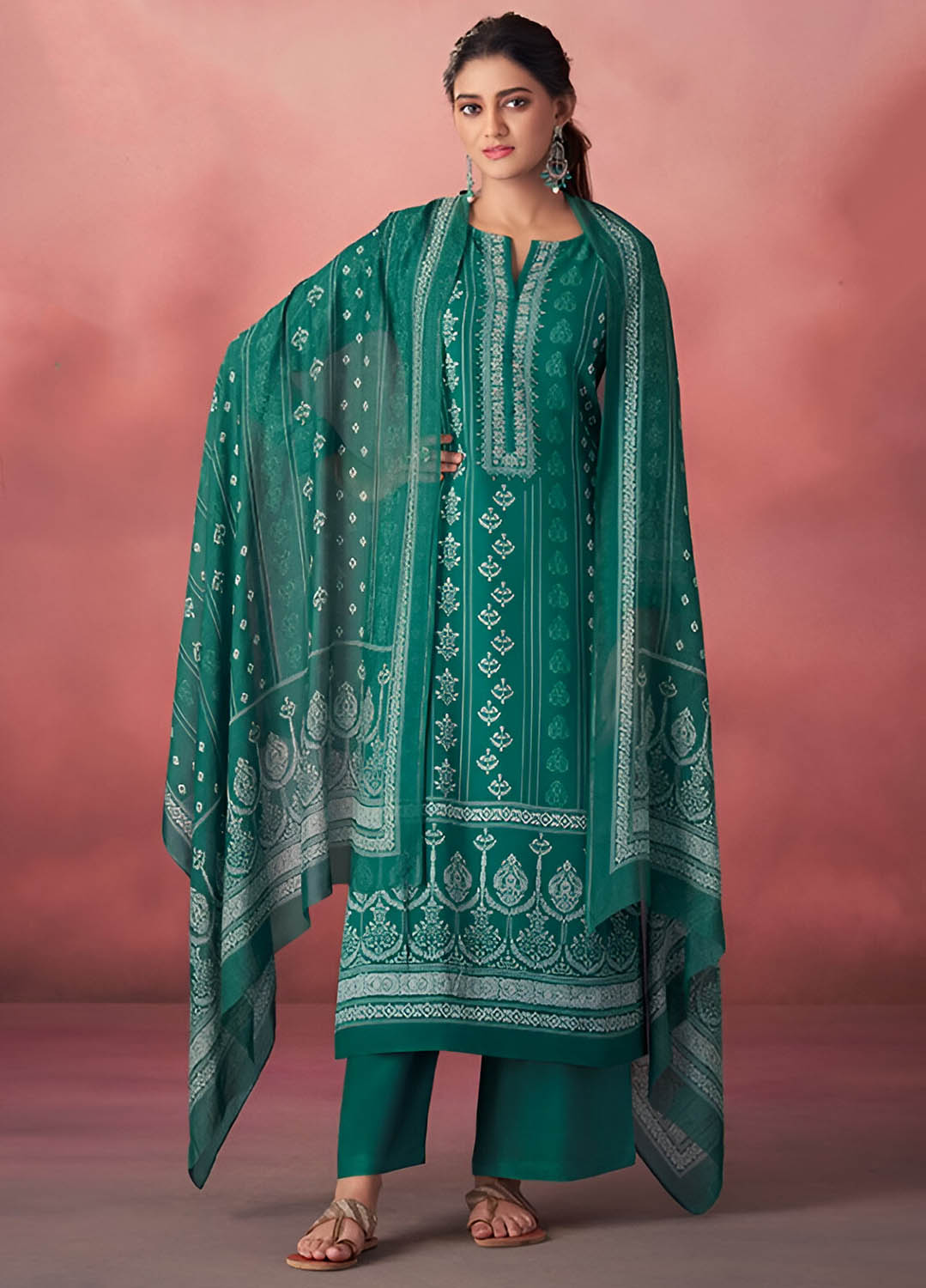 Unstitched Pashmina Winter Suit Dress Material with Muslin Silk Dupatta Esta Designs
