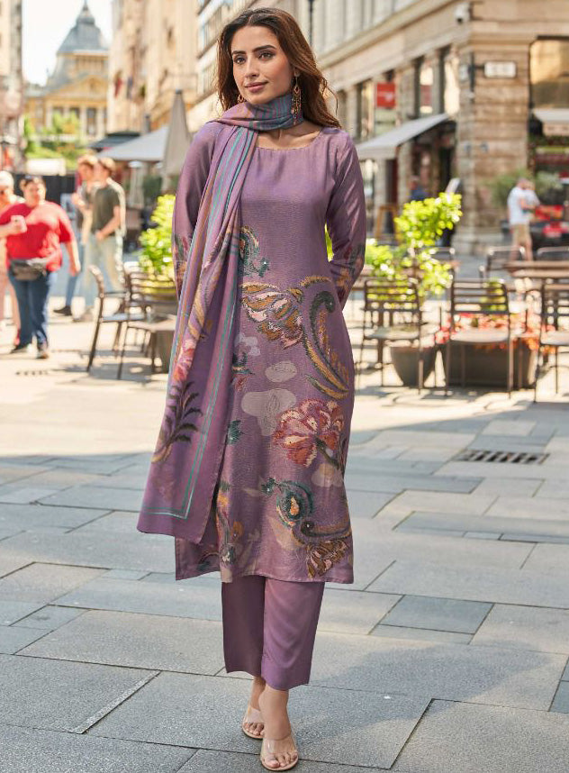 Pure Muslin Party Wear Purple Unstitched Salwar Suit Dress Material