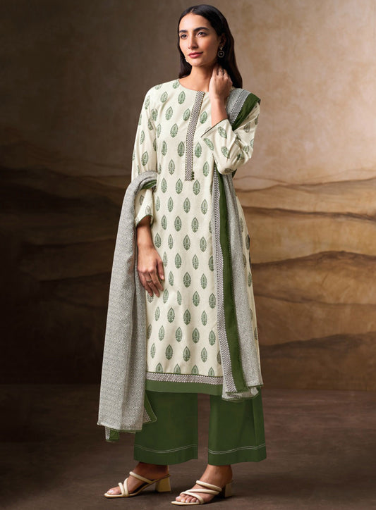 Ganga Pure Cotton Off-White Unstitched Salwar Suit Dress Material for Women