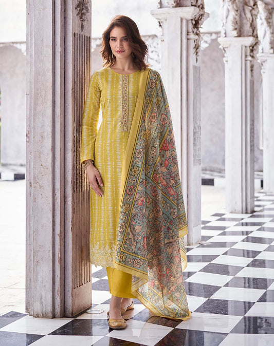 Mumtaz Arts Cotton Unstitched Women Suit Fabric Yellow