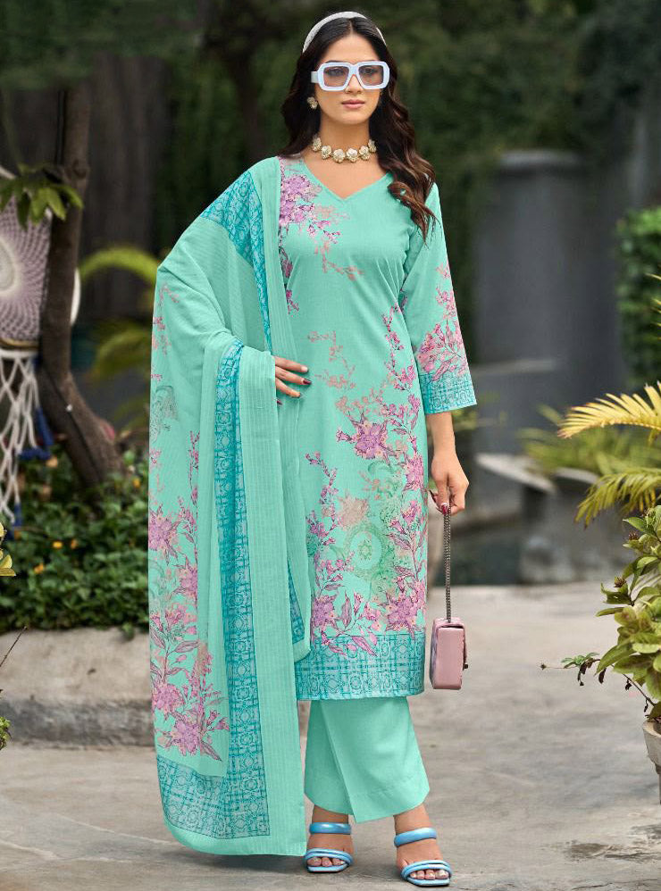 Elegant Printed Unstitched Cotton Salwar Suit Dress Material for Women