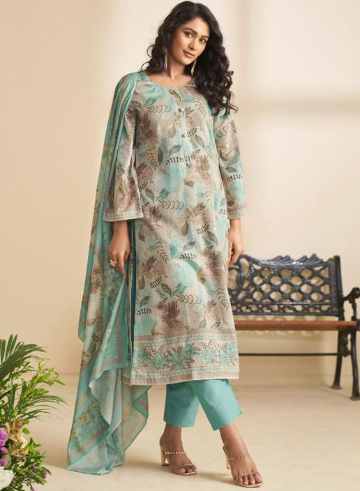 Cotton Satin Unstitched Salwar Suit Material with Muslin Dupatta