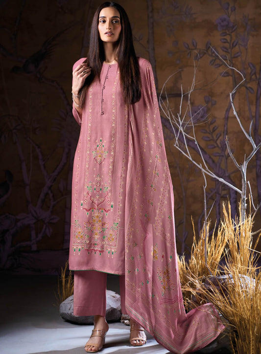 Ganga Wool Pashmina Winter Unstitched Suit Material with Swarovski work