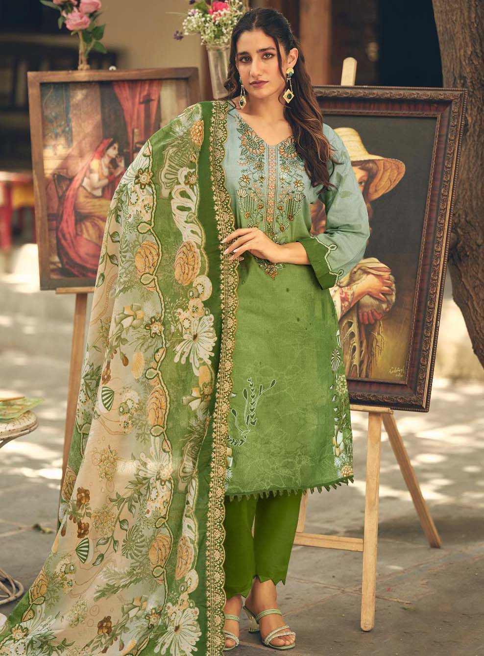 Cambric Cotton Pakistani Print Unstitched Suit Fabric with Embroidery
