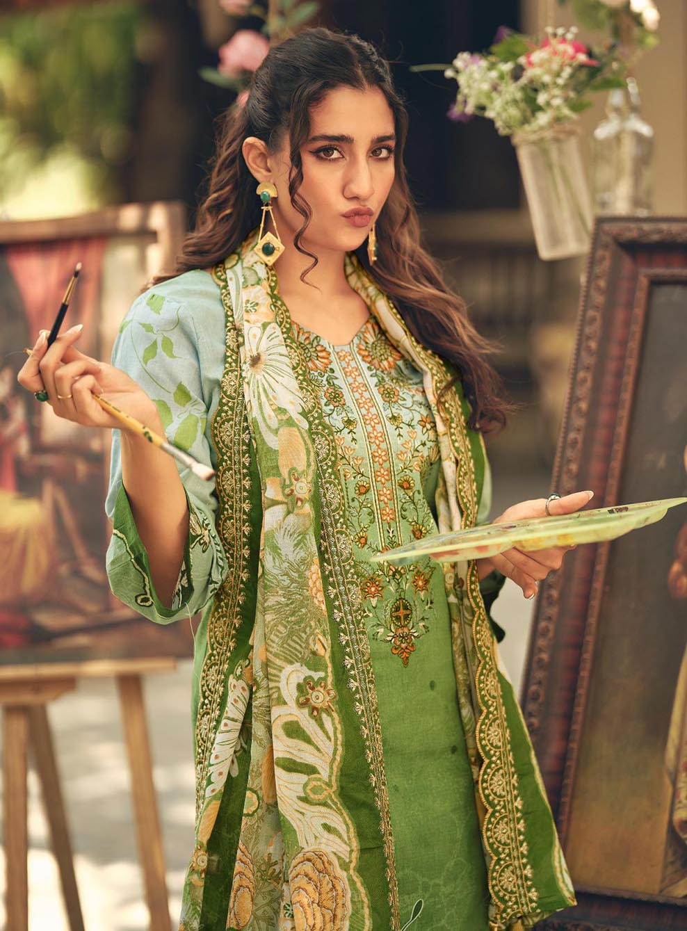 Cambric Cotton Pakistani Print Unstitched Suit Fabric with Embroidery