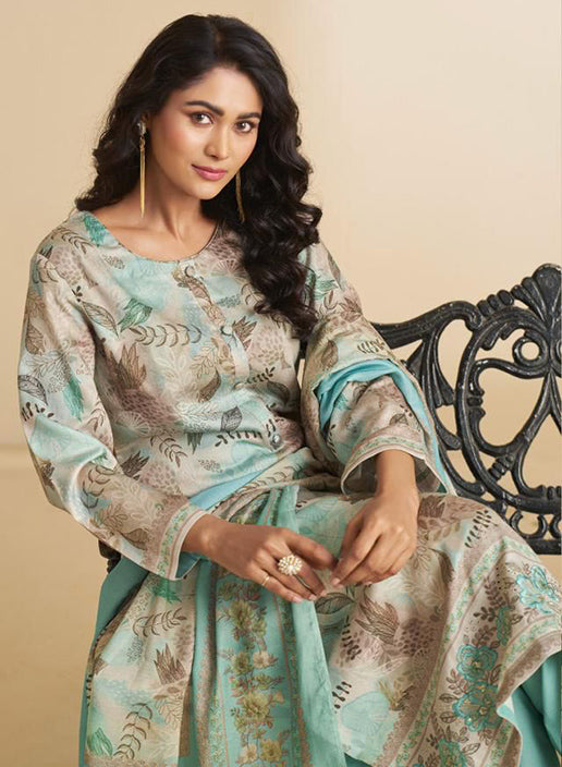 Cotton Satin Unstitched Salwar Suit Material with Muslin Dupatta