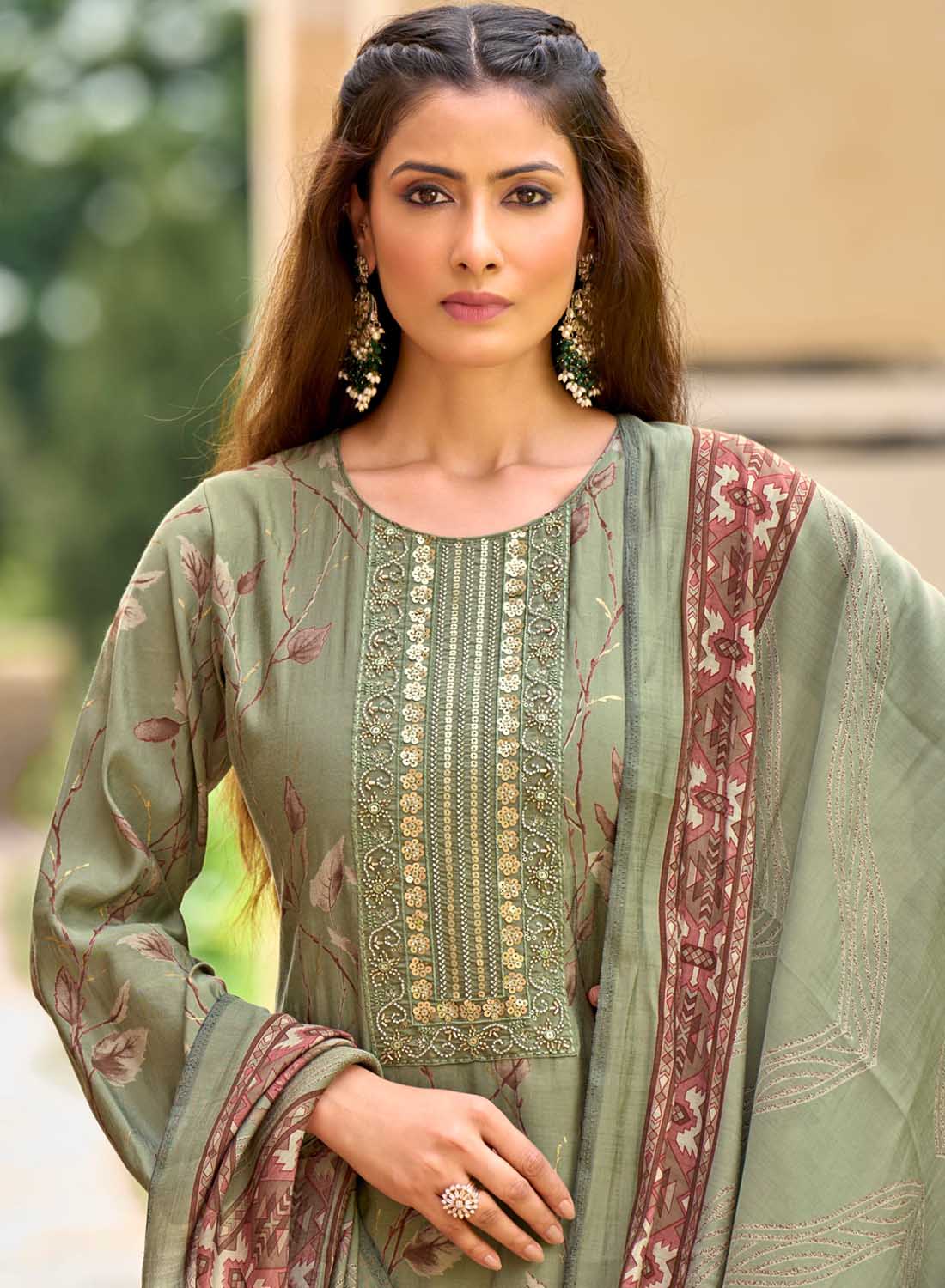 Party Wear Muslin Unstitched Salwar Suit Material with Fancy Hand Work