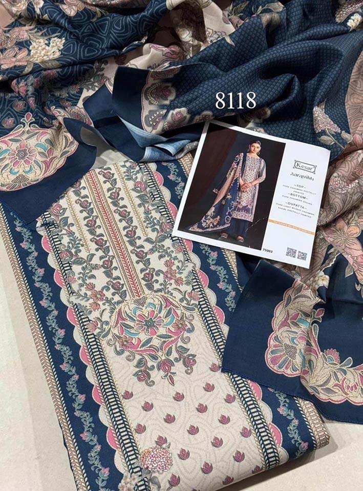 Unstitched Pashmina Winter Suit Dress Materials with Shawl Dupatta