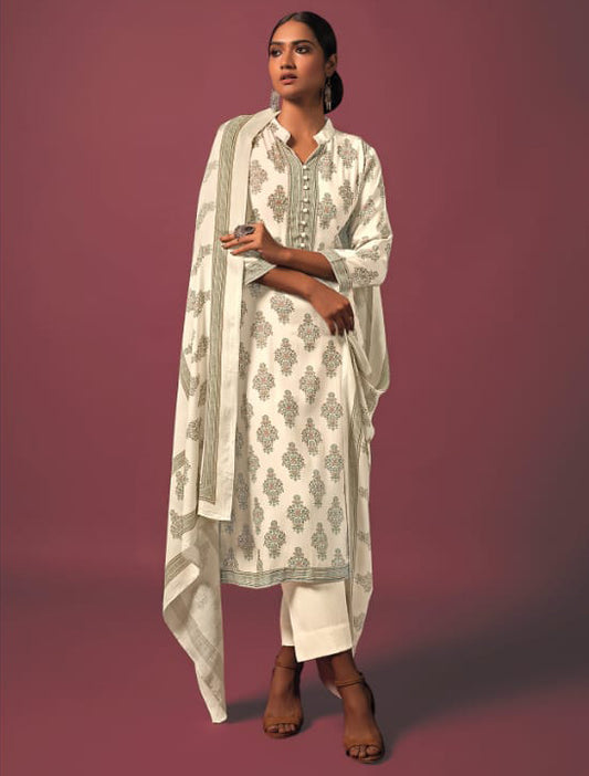 Pashmina Off-White Unstitched Winter Suit Dress Material for Women