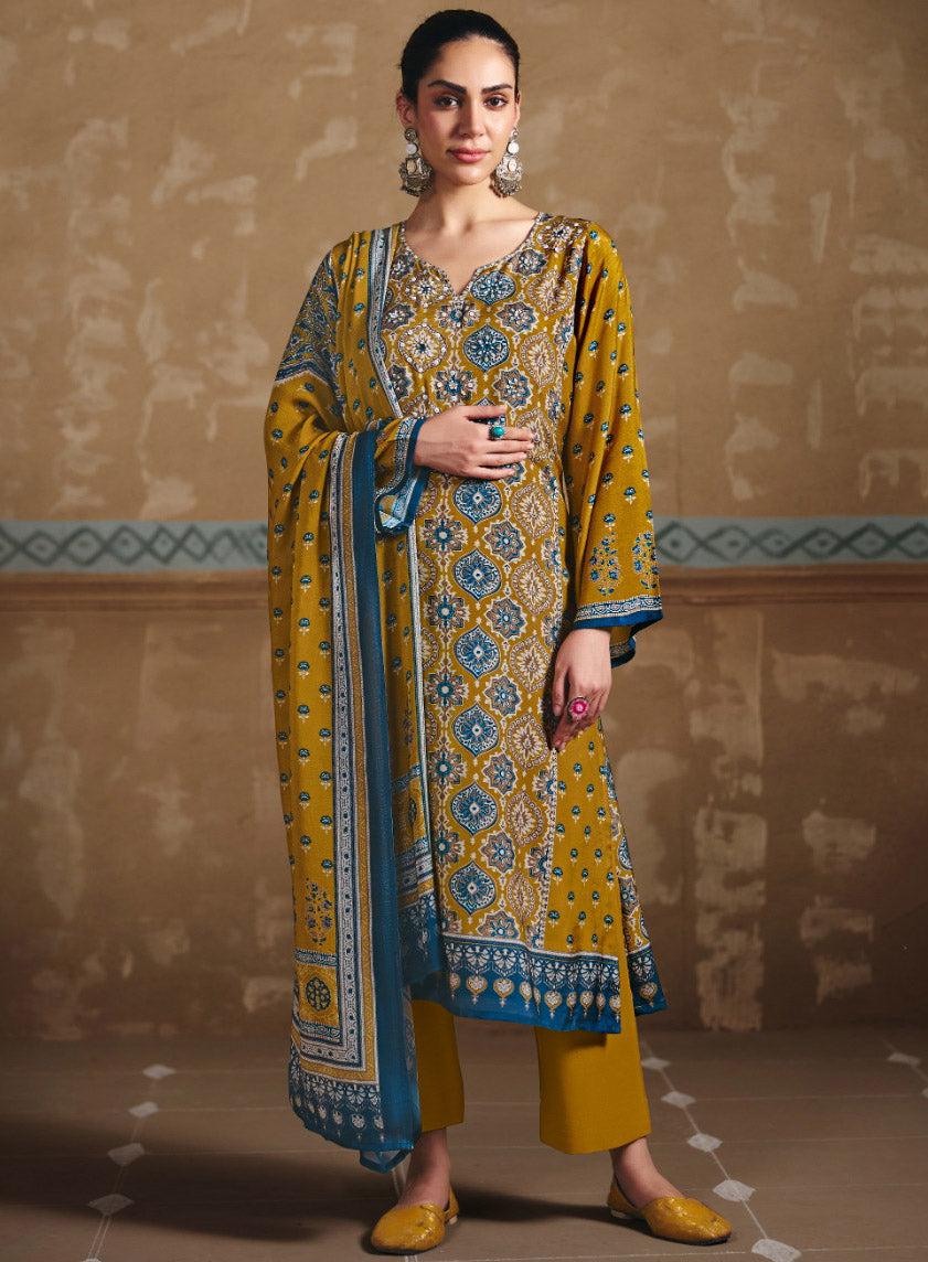 Elegant Ajrakh Print Pure Muslin Unstitched Suit Dress Material for Women