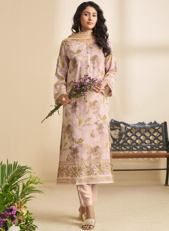 Cotton Satin Unstitched Salwar Suit Dress Material with Muslin Dupatta