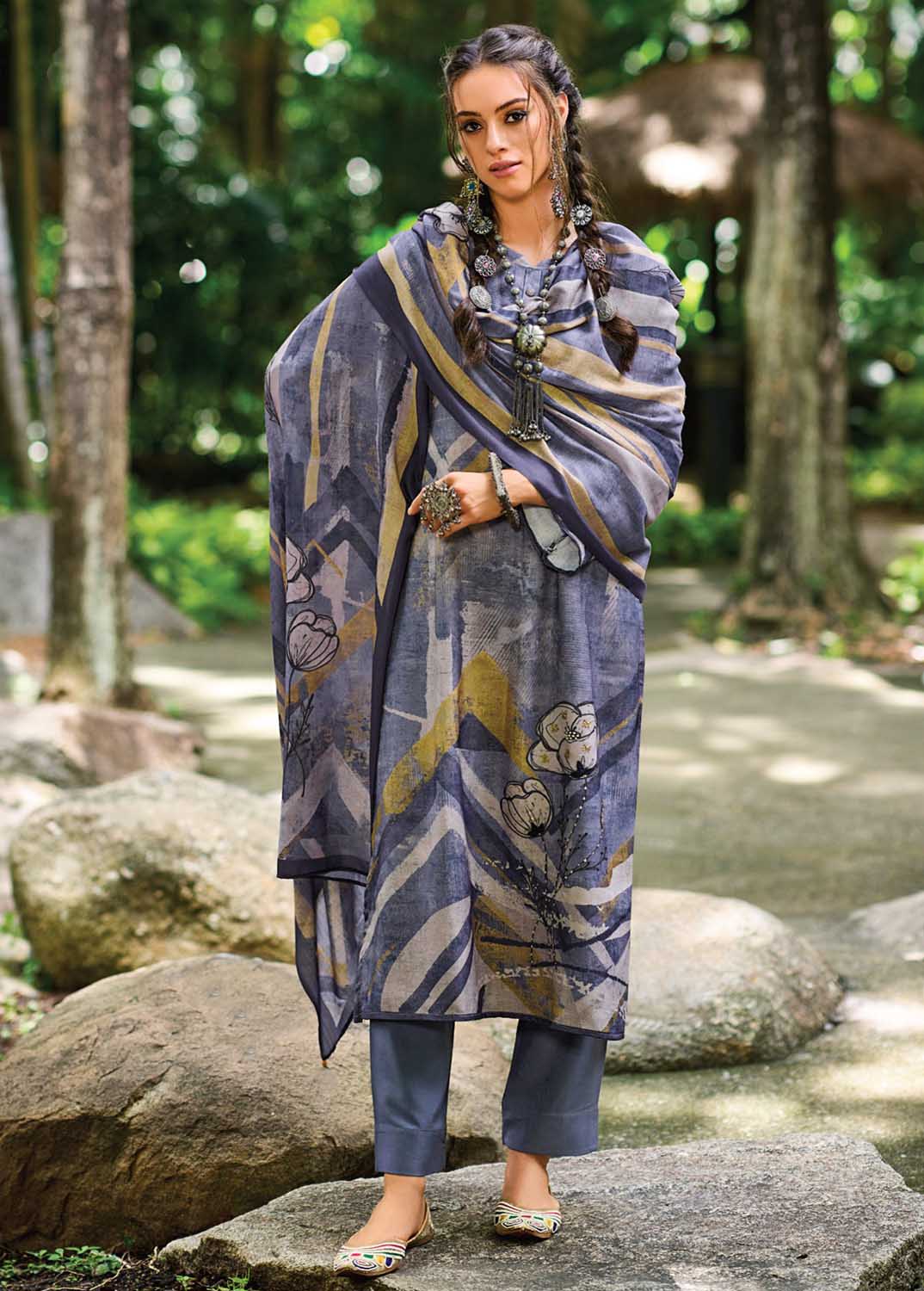 Kilory Pashmina Printed Blue Women Winter Suit Dress Material Kilory Trends