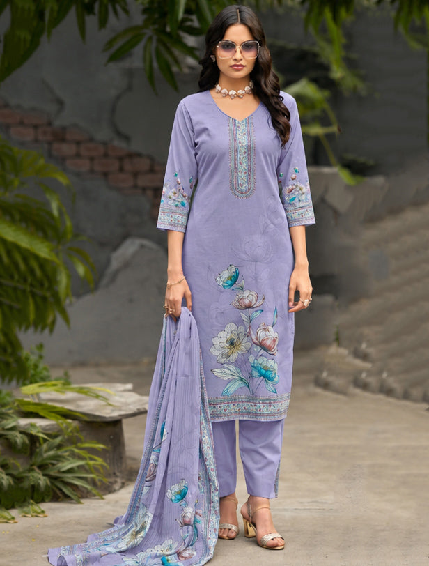 Floral Printed Unstitched Cotton Suit Dress Material for Women