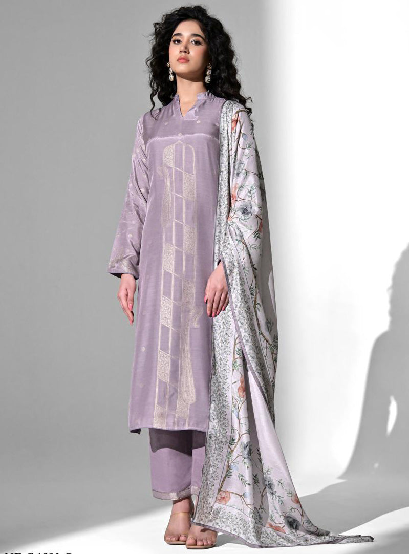Women Party Wear Muslin Unstitched Suit Material with Printed Dupatta