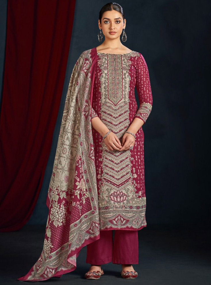 Women's Unstitched Pashmina Winter Suit Material with Shawl Dupatta