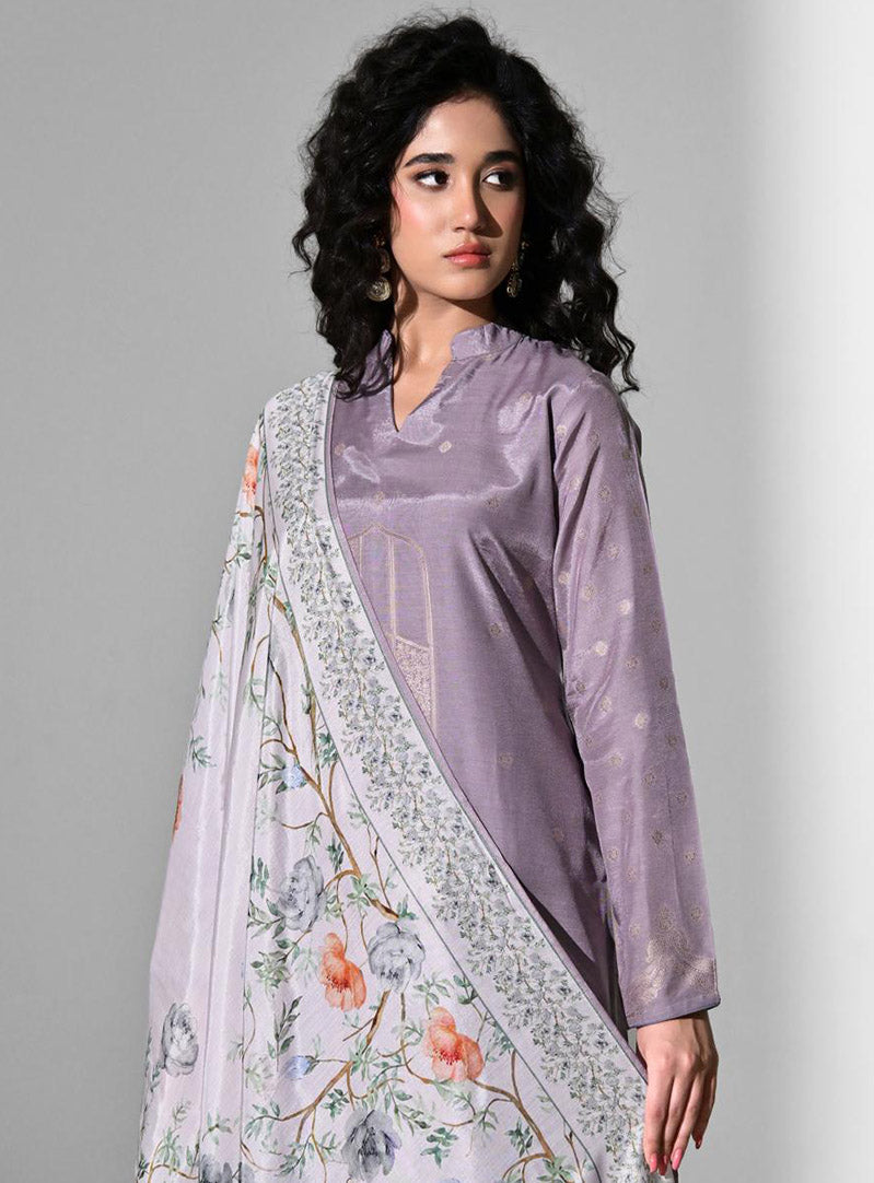 Women Party Wear Muslin Unstitched Suit Material with Printed Dupatta