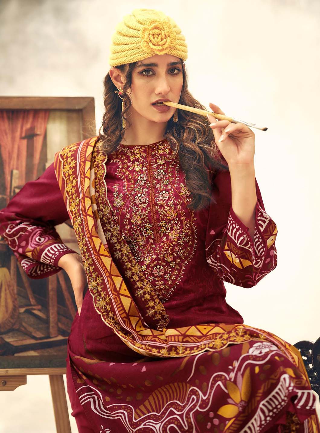 Cambric Cotton Pakistani Print Unstitched Suit Set with Embroidery
