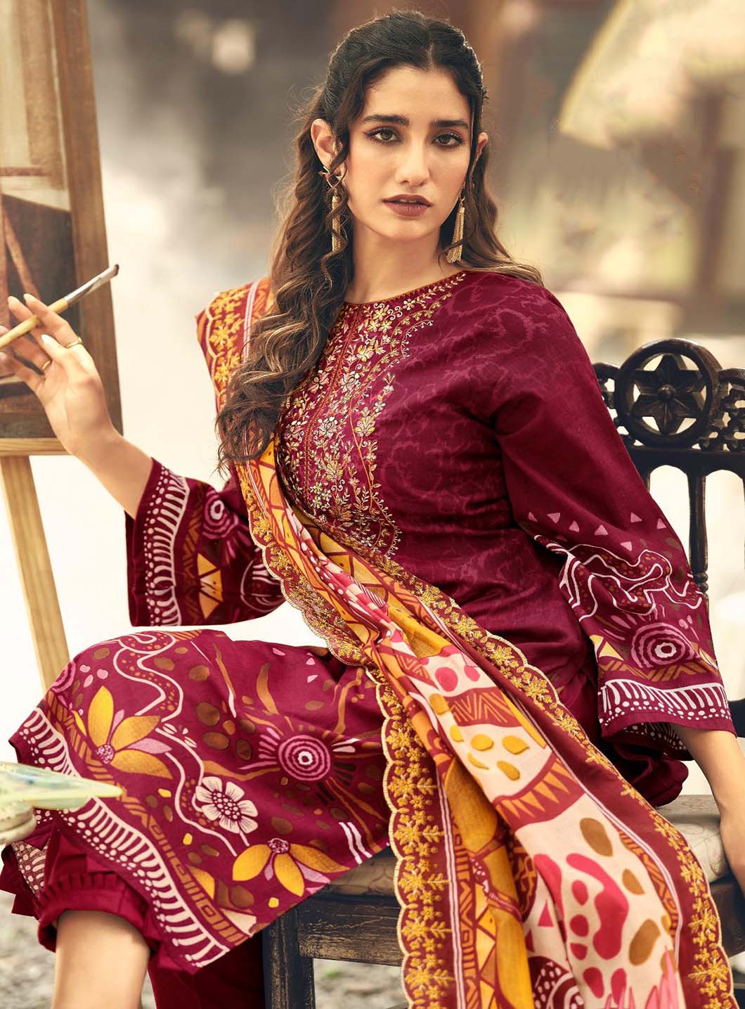 Cambric Cotton Pakistani Print Unstitched Suit Set with Embroidery
