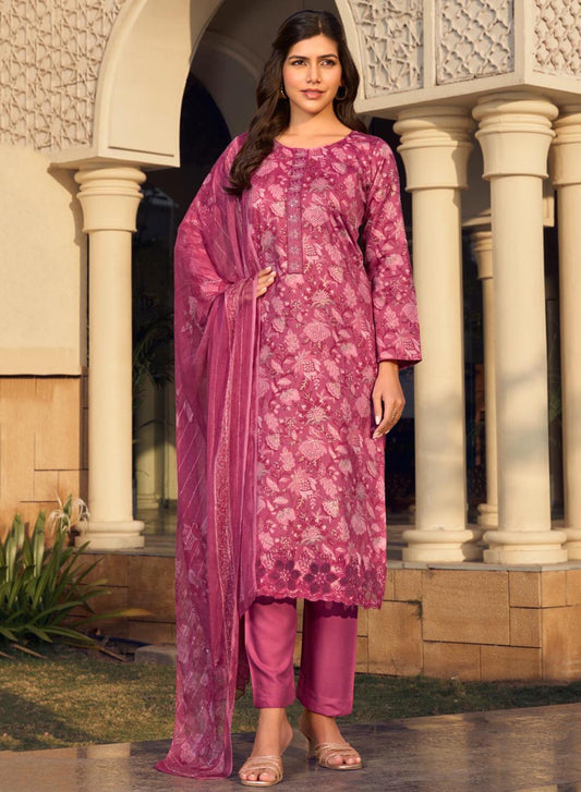 Pink Cotton Satin Unstitched Salwar Suit Dress Material for Women