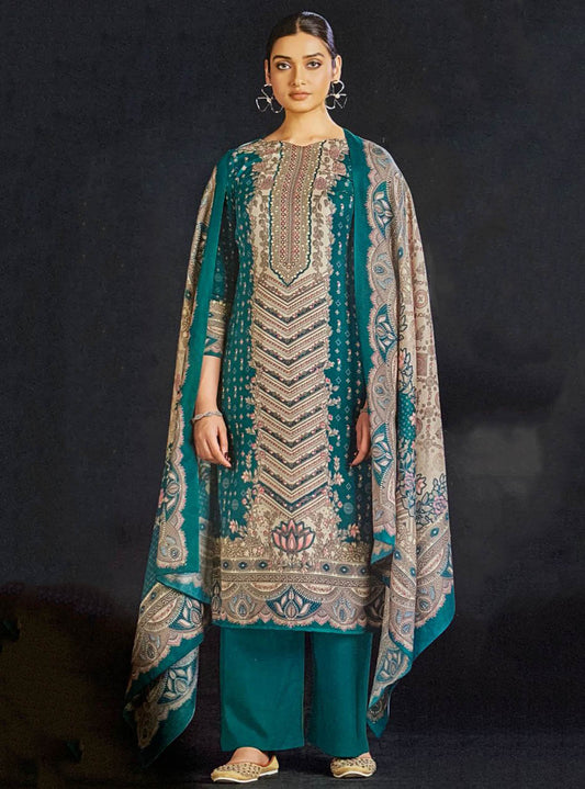 Women Unstitched Pashmina Winter Suit Dress Material with Shawl Dupatta