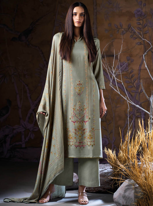 Woolen Pashmina Winter Unstitched Suit Set Material with Swarovski Work
