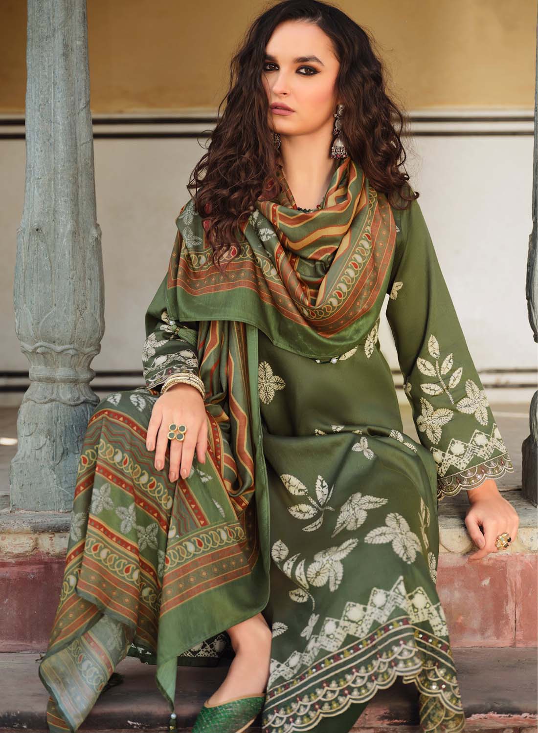 Pure Cotton Green Unstitched Suit Dress Material for Women with Muslin Dupatta