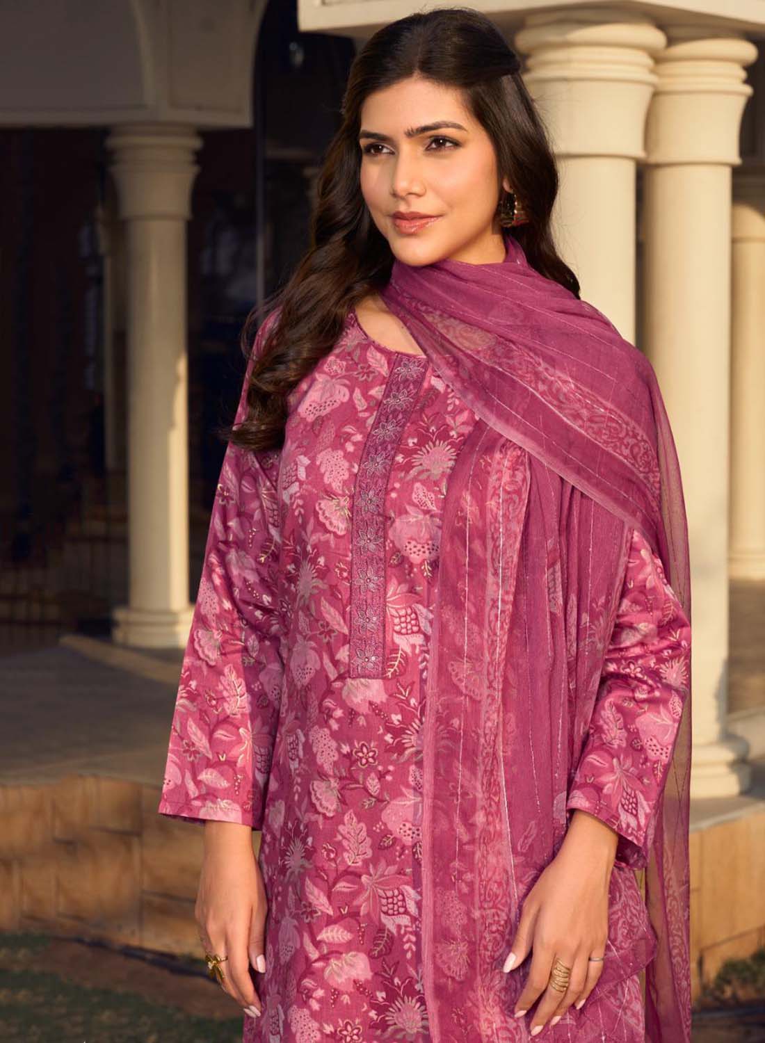 Pink Cotton Satin Unstitched Salwar Suit Dress Material for Women