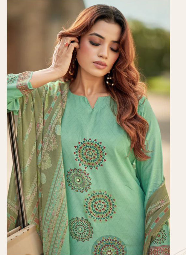 Party Wear Muslin Shimmer Unstitched Suit Material with Hand Work