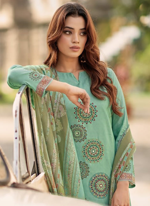 Party Wear Muslin Shimmer Unstitched Suit Material with Hand Work