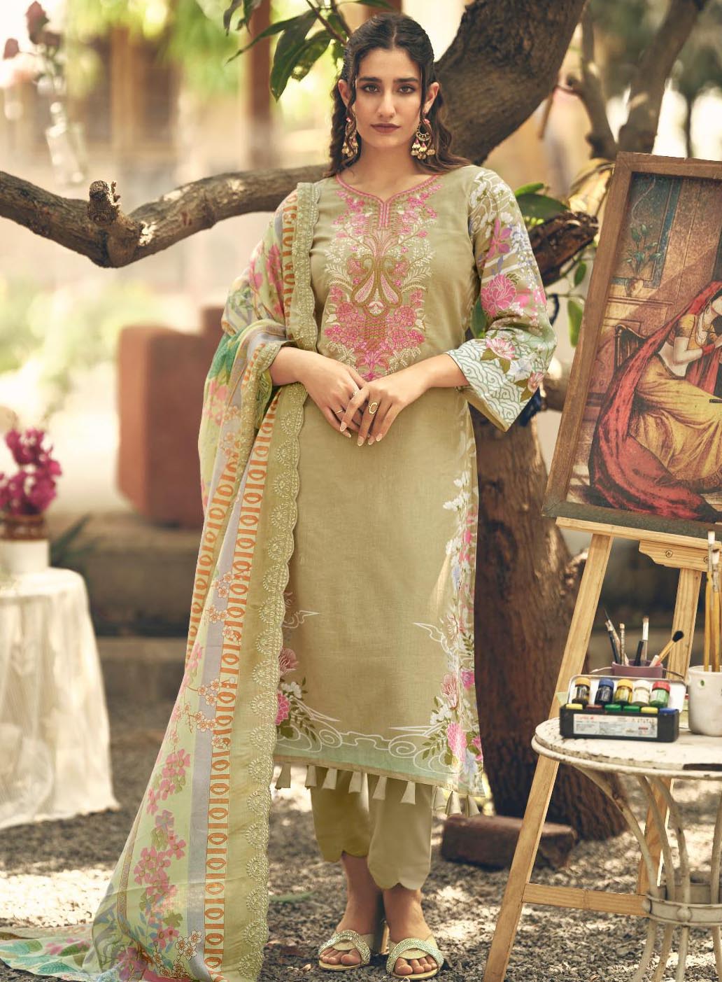 Cambric Cotton Pakistani Print Unstitched Suit Dress Material Embroidered