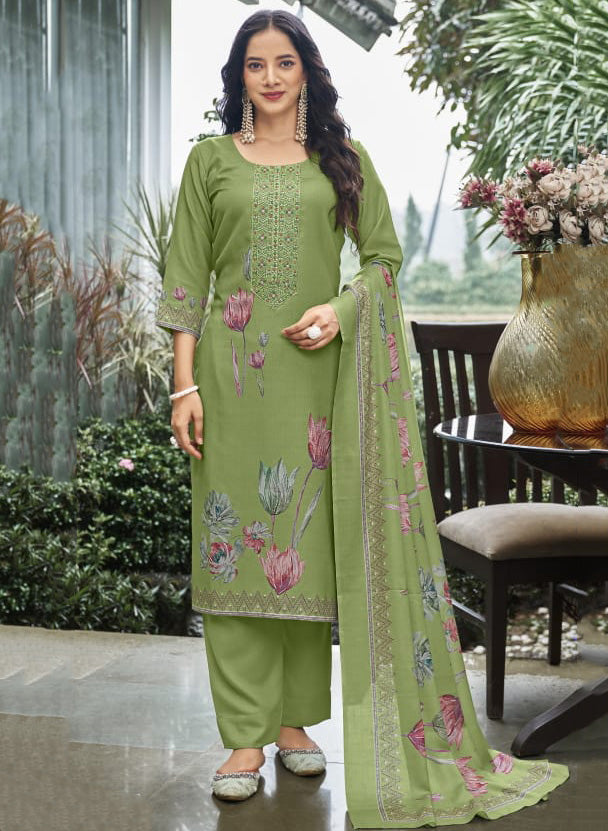 Soft Cotton Satin Unstitched Salwar Suit Dress Material for Women