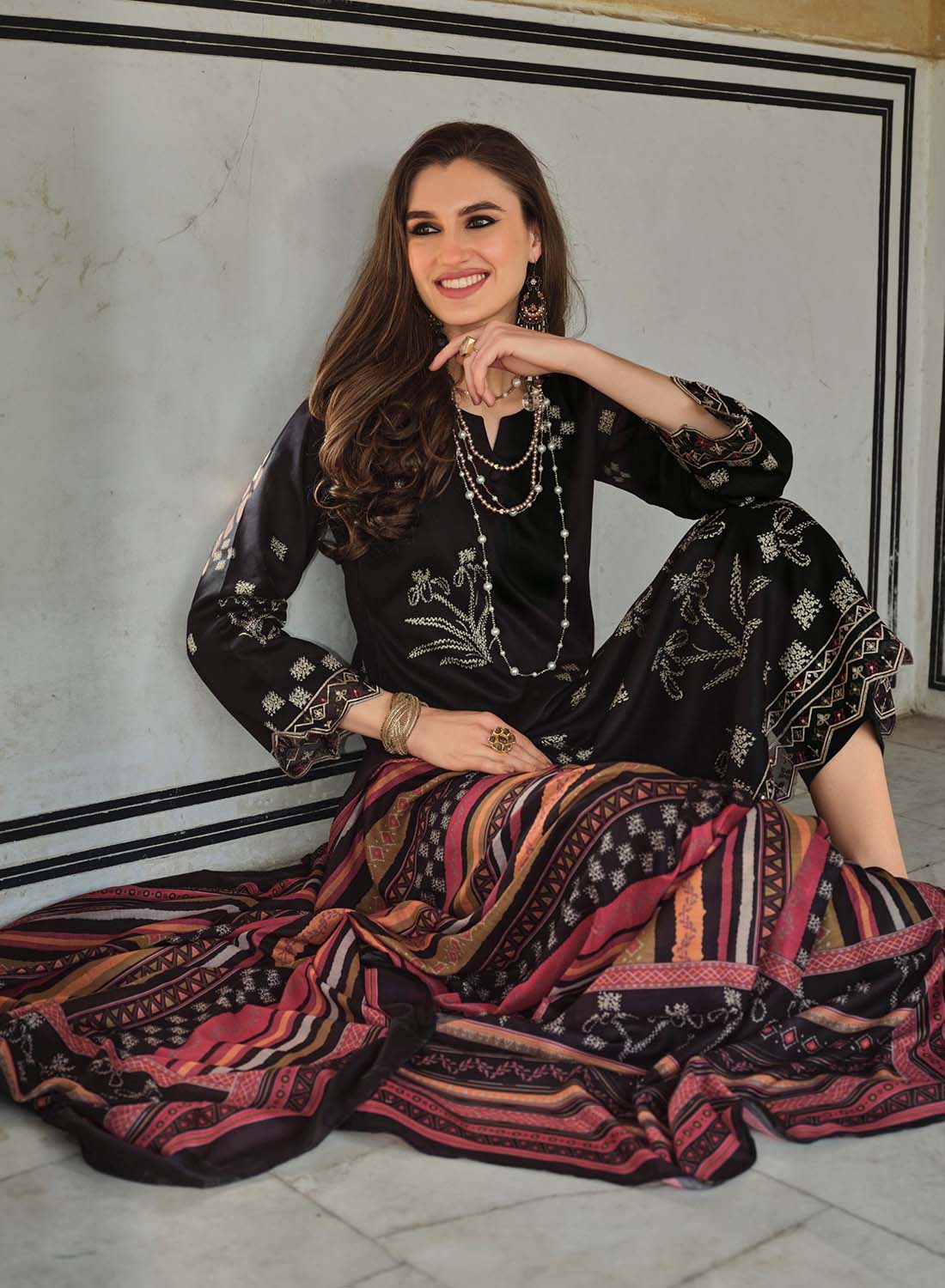 Pure Cotton Black Unstitched Suit Dress Material for Women with Muslin Dupatta