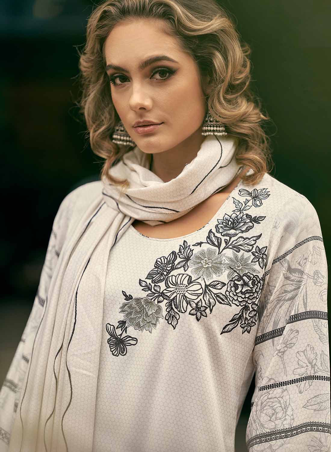 Pashmina Unstitched Winter Salwar Suit Dress Material with Shawl Dupatta