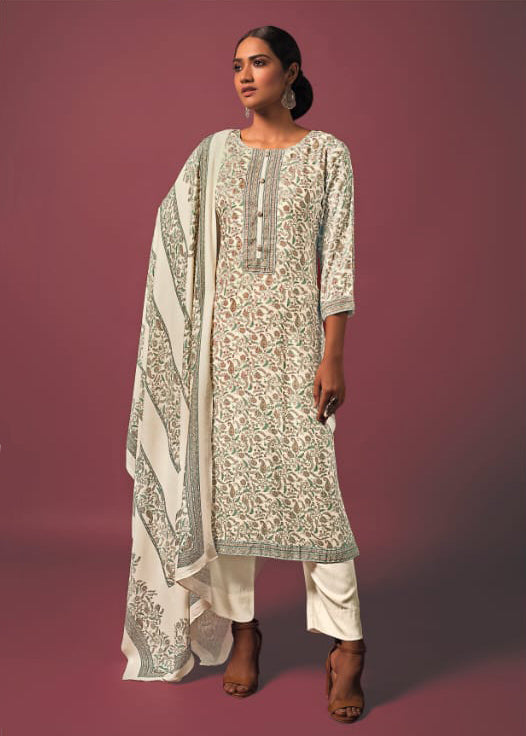 Rivaa Off-White Pashmina Women's Winter Salwar Suit Dress Material Rivaa