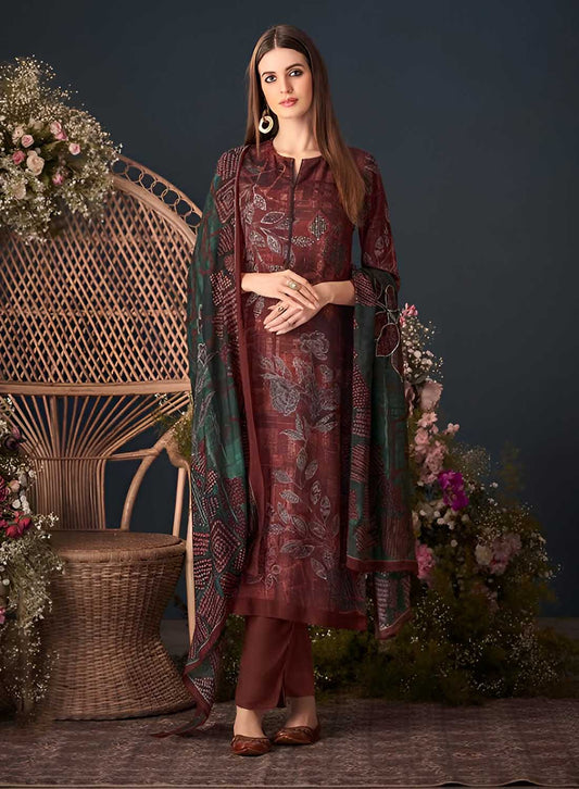 Unstitched Printed Pure Pashmina Winter Suit Dress Material for Women