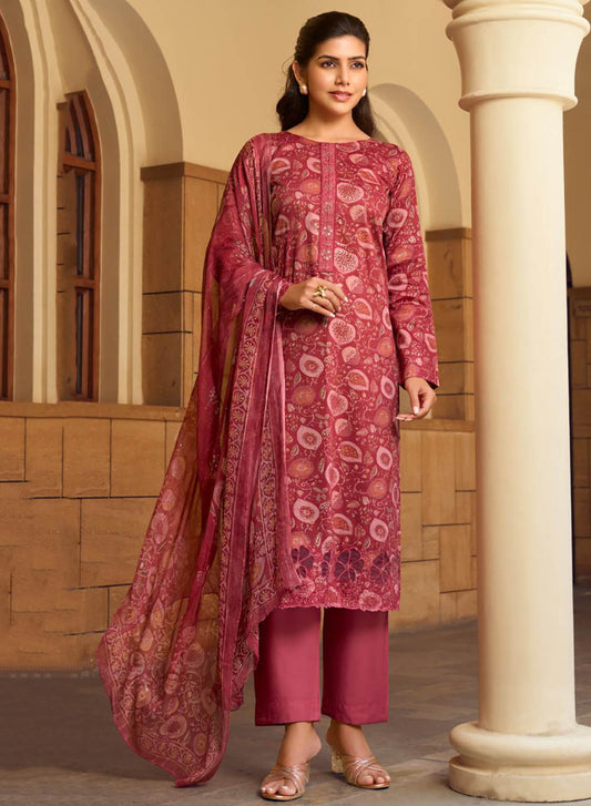 Designer Cotton Satin Unstitched Salwar Suit Dress Material for Women