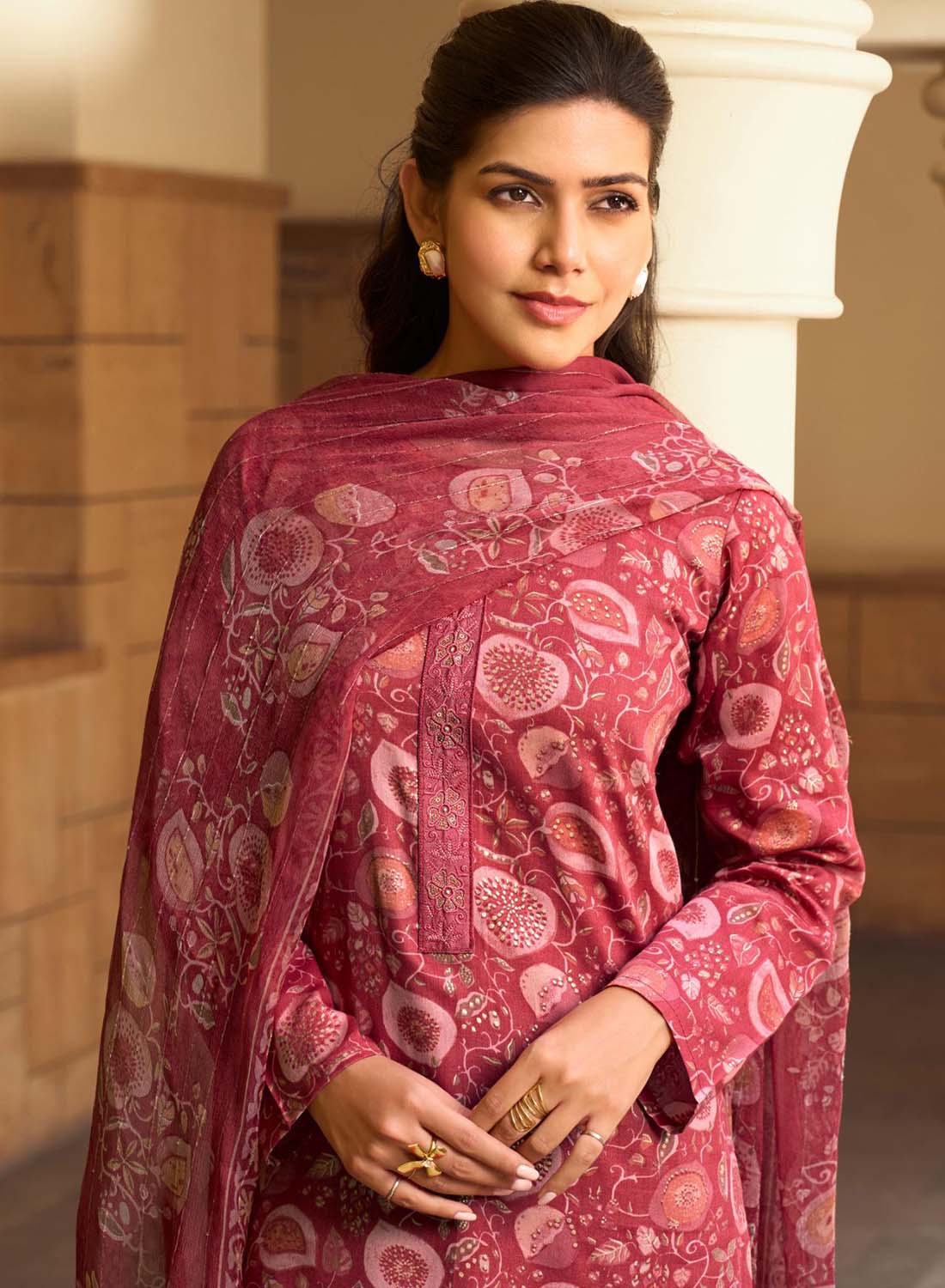 Designer Cotton Satin Unstitched Salwar Suit Dress Material for Women