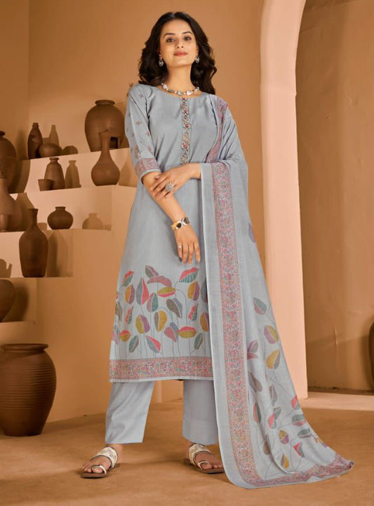 Rivaa Grey Unstitched Pure Cotton Salwar Suit Dress Material