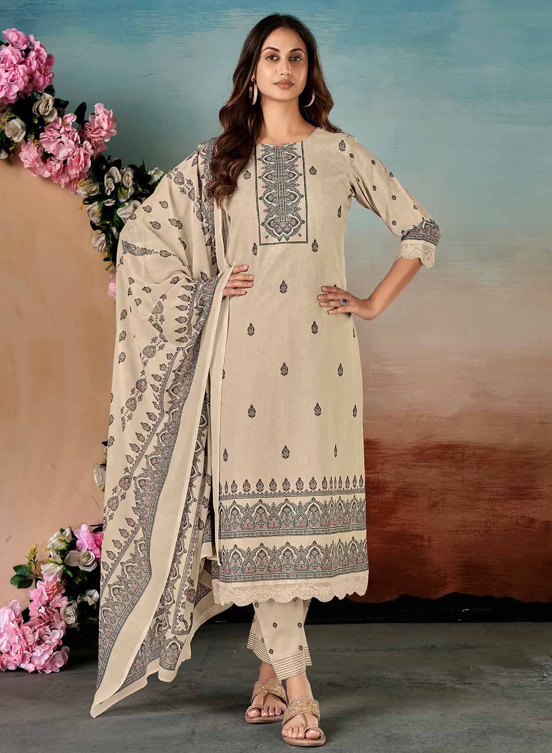 Unstitched Pashmina Winter Suit Dress Material with Embroidered Lace