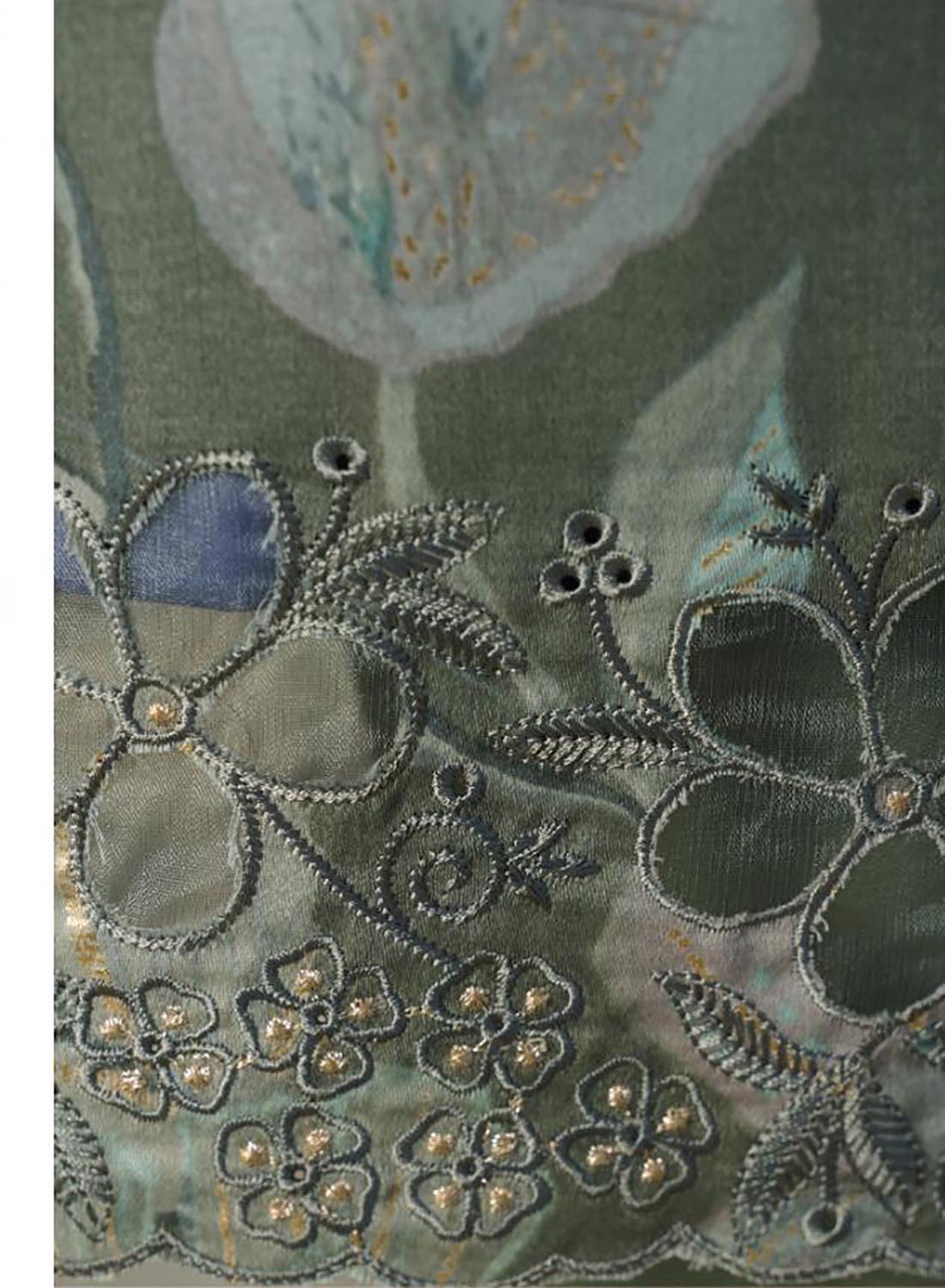 Grey Cotton Satin Unstitched Salwar Suit Dress Material for Women