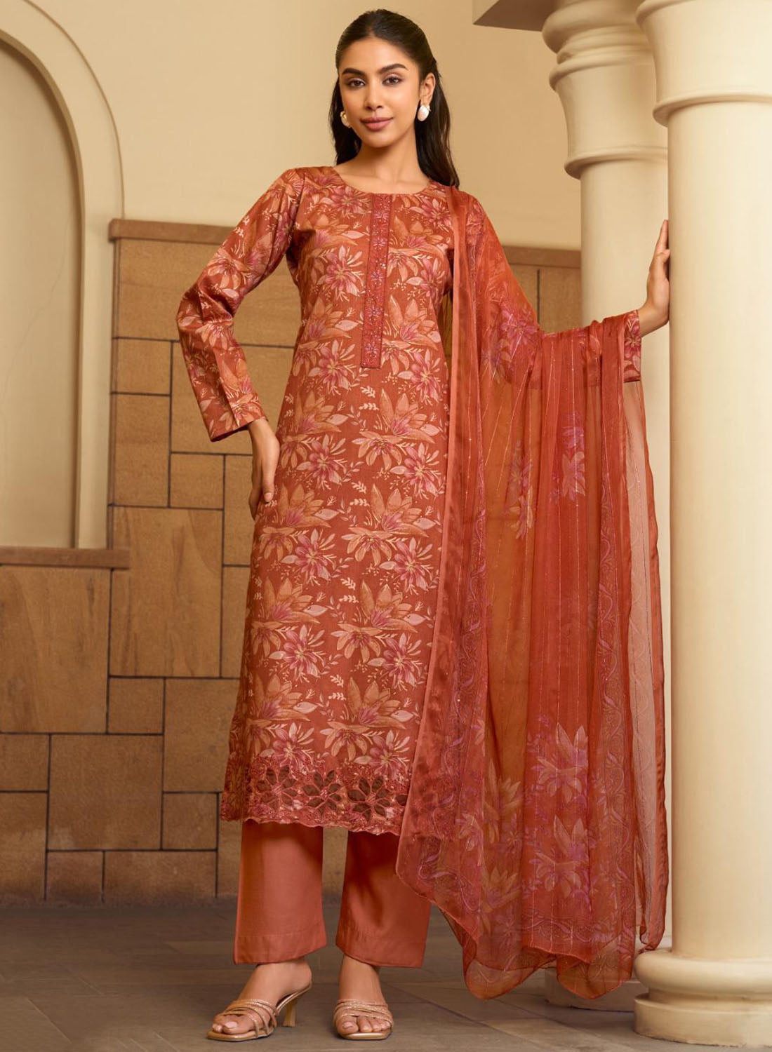 Premium Cotton Satin Unstitched Suit Set Dress Material for Women