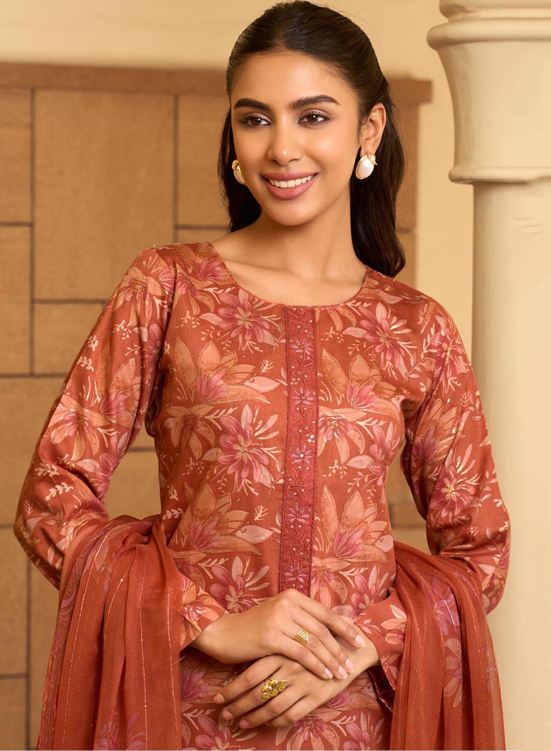 Premium Cotton Satin Unstitched Suit Set Dress Material for Women