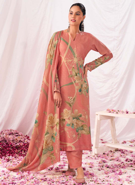 Women Pure Pashmina Printed Unstitched Winter Salwar Suit Dress Material